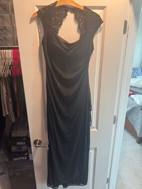 Xscape Black Lace-Cap Sleeve Maxi Dress